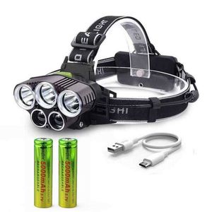 5*XM-L T6 LED Headlamp 15000 lumens USB Rechargeable Headlight for Camping Hiking Fishing Outdoor Emergency Head Lamp Light With 2*18650