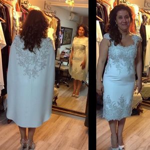 Brudklänning med kort mor med sjal glittrande applikationer spets satin te längd kvinnor formella klänningar skräddarsydda231s
