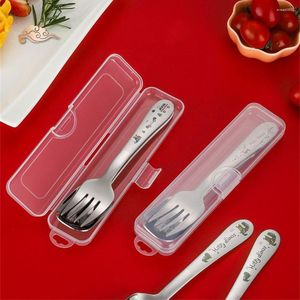 Dinnerware Sets Children's 304 Stainless Steel Spoon Fork Drop-proof Creative Cute Household Eating Tableware Baby Feeder