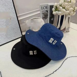 Miu Cowboy Fisherman Hat الإناث عرض الوجه الربيع والصيف كل شيء غير رسمي يغطى قبعة دلو القبعة التطريز