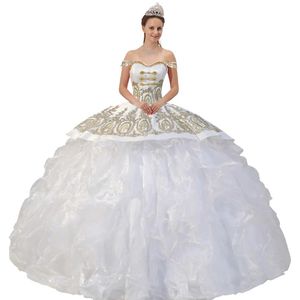 Bella Sweetheart Charro Insignia Quinceanera Dress Ananas Pattern Floral Applique Medaglioni Peplo Overlay Ball Gown Per X222v