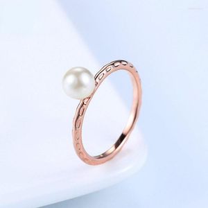 Wedding Rings Simple Jewelry Fashion OL Lady Ring Imitation Pearl Plated Rose Gold Women's Accessories Gifts