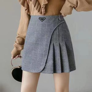 Skirt European and American designer brand women's woolen plaid skirt autumn and winter irregular pleats high waist jacket A-line