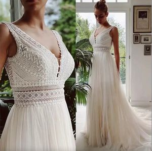 Vestido De Novia Bridal Gowns Boho Wedding Dresses 2023 V Neck Beach Lace Elegant Bohemian Tulle Sexy Backless Robe De Mariage