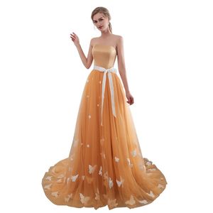 Orange bröllopsklänningar billig kvinna klänning stropplös fjäril en linje brud bollklänning storlek 2 4 6 8 10280k