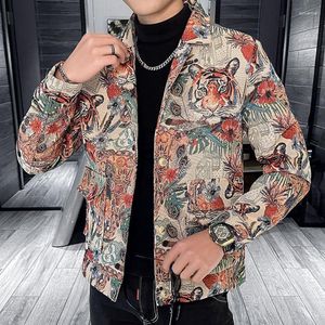 Mäns kostymer högkvalitativ blazerjacka mode tiger tryck smal lapel enkelbröst affärs sociala rockar streetwear