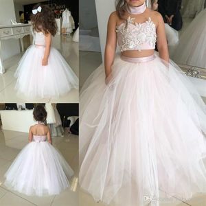 Lovely Kids Two Pieces Flower Girl Dresses Princess A Line Halter Neck Backless Girls Toddler Formal Party Wear Gowns Birthday Pag307b