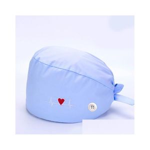 Gorro/bonés de caveira bordados chapéus de enfermeira para mulheres touca cirúrgica ajustável com botões toalha absorvente de suor salão de beleza Phary Lab Dh0Tr