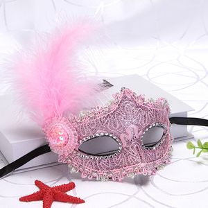 Máscaras Venetian Masquerade Pena Diamante Eye Mask On Stick Halloween Para Festa de Dança Traje Fantasia Performance Máscara Sexy Lady Mask