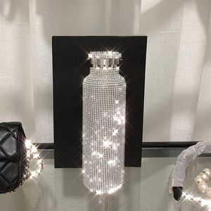 Sparkling av high-end isolerad flaska bling rhinestone rostfritt stål termisk flaska diamant termo silver vatten flaska med lock 20190g