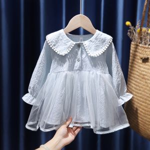 Платье для девочки 2023 Новая свежая девочка юбка детская корейская клетчатая хлопковая хлопковое платье принцессы для девочки