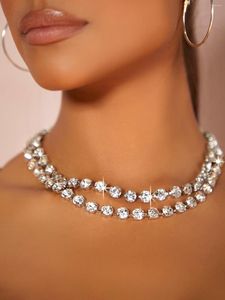 Choker Crystal Stone Pearl Necklace and Earring Set For Women Mother Dinner Party Collar Bead Pendant Fashion Bride Jewelry