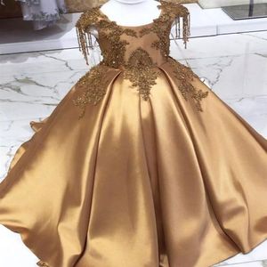 Золотая хрустальная длинная цветочная одежда для девочек платья.