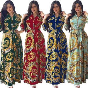 Ubranie etniczne Sprężyna muzułmańska sukienka Marokańska kaftan z długim rękawem Turcja Dubai Druku