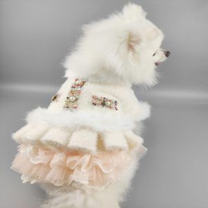 Vestuário de inverno feito à mão para cães, casaco de pele sintética, vestido para animais de estimação, luxo, alta qualidade, saia de renda, tecido quente, Yorkie306Y