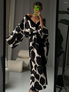 Women's Sleepwear Print Long Lace-up Maxi Dress Spring Summer Nightgown Sleeve Kimono For Women Bathrobe Gown Sexy Home Robe Loungewear 2023