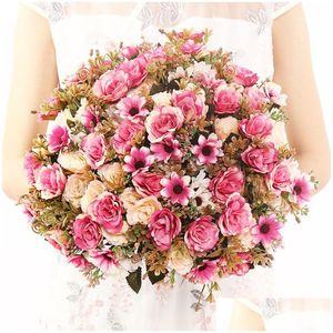 Декоративные цветы венки венки невеста цветочный букет DIY искусственная розовая подружка невесты держит домашнее украшение доставки сад фестиваль dhh7o