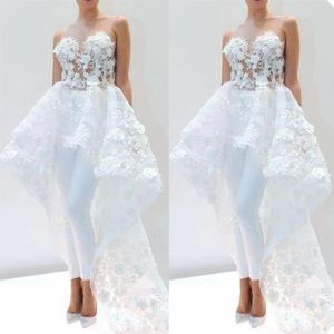 Moda sukienka ślubna linii Jumpsuits 3D Flower Appliques Sukienki panny młodej nowoczesne sukienki ślubne z sukienki ślubne szaty de Mariee3021