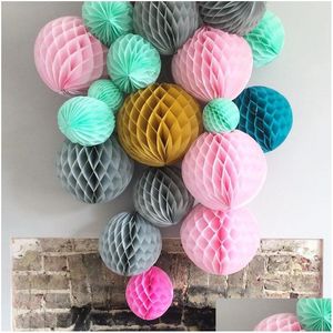 Outros artigos para festas festivas Redondo chinês Pendurado Papel Favo de mel Flores Bolas Artesanato Decoração para casa Lanterna Pompom Drop De Dho26