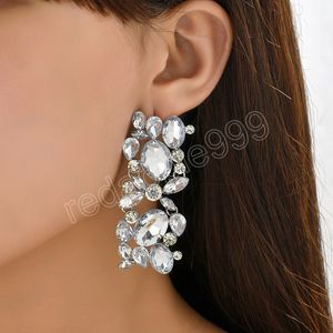 Brincos de cristal transparente exagerados grandes geométricos joias de casamento para mulheres brincos de strass branco