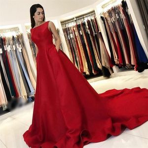 Scoop Neck Satin Evening Dresses With Tickets Court Train Plus Size A Line Party Gowns Formal Prom Dresses Robe de Soiree Celebrit3090