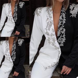 Customized Women Pants Suits Luxury Crystal Beading Formal Office Lady Blazer Suit Wear Prom Party Business Outfits Jacket Pants3043