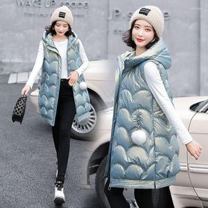 Women's Vests Women 2023 Autumn Winter Fashion Glossy Down Cotton Vest Female Long Thick Warm Coats Ladies Loose Hooded Waistcoat E377