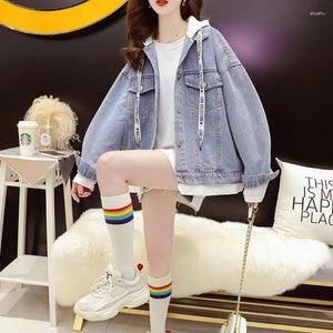 Kadın Hoodies Sıradan Karikatür Denim Kaput Çift Katmanlı Ceket İnce Kat Sonbahar 2023 Moda Bahar Kore tarzı Gevşek Tasarım Ceketleri