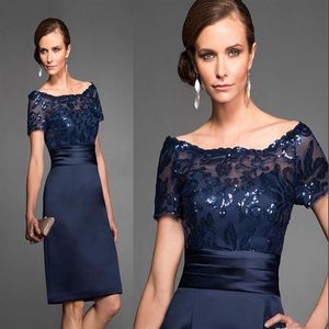 2020 أحدث أم قصيرة من الأزرق البحري لفساتين العروس الأنيقة ذات الجودة العالية طول الركبة ثوب حفل زفاف 273H