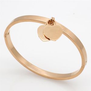 Hela nya rostfritt stål Shackle Heart Love Armband Smycken Cuff Rose Gold Plate Bangles Armband för kvinnor älskar armband249d