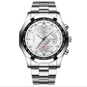 FNGEEN Brand White Steel Quartz Mens Watches Crystal Glass High Definition Luminous Watch Date 44MM Diameter Personality Stylish M293S