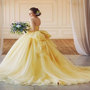 Princess Yellow Quinceanera Dresses Romantic Ball Gown Prom Dresses Sweetheart Puffy Organza Sweet 15 Years Old Dress robes de soi215l
