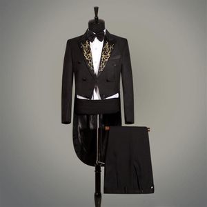 Ny design Anpassad bröllopsdräkter Black Groom Tailcoat Formella kostymer Piano Performance Man Groomsman Suit Jacket Pants VES2487