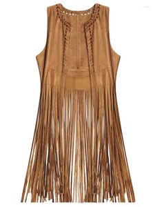 Gilet da donna nel 2023 Cardigan in pelle scamosciata Gilet Fashion Fringe Mantello senza maniche Nappa scialle Gilet Giacca Capispalla Abiti hippie