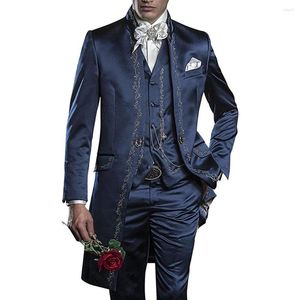 Abiti da uomo Uomo Giacca di lusso Gilet Pantaloni Monopetto Tre pezzi Completi Matrimonio Formale Slim Fit Prom Party Navy Blue Tuxedo Terno