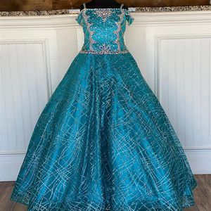 Little Miss Pageant Dress for Teens Juniors Toddlers 2021 Paillettes Pavone Abito per bambini Festa formale Perline Spaghetti Neck rosie Cust253A