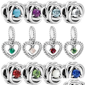 Charms 100 925 Sterling Sier Twee Month Birthstone Heart Eternal Charm Beads Pendant For Original Pandora Armband Women Drop Delive DHPT1