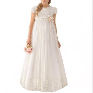 Новейшее кружевное кружевное белое шифоновое театрализованное платье 2019 Girl First Carmion Dress Kids Formal Wear Flower Girls Dress для W2714