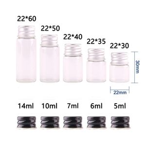 50pcs 5ml 6ml 7ml 10ml 14ml Alüminyum kapalı berrak cam şişe 1 3oz küçük cam küçük şişeler uçucu yağ kullanımı 271m