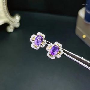 Stud Küpe Moda 925 GÜMÜŞ AMETHYST Günlük Giyim 5mm 7mm Doğal Hediye Anne