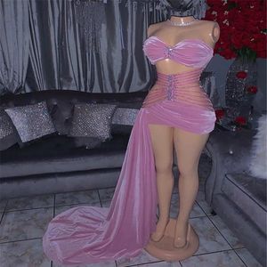 Różowe z koraliki czarne dziewczyny sukienki balowe 2021 Wysokie podzielone sukienki urodzinowe zamek błyskawiczny