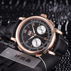 Neue Datograph Big Date 403 041 Schwarzes Zifferblatt Weißes Hilfszifferblatt Automatische Multifunktions-Herrenuhr Roségoldgehäuse Leder Starp-Uhren He275G