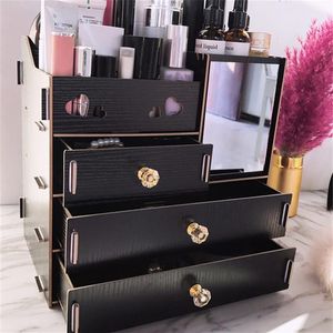 DIY träförvaringslåda Makeup Organiser smycken container trä låda arrangör handgjorda kosmetiska lagringslåda hela 6 stilar297k