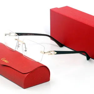 バッファローホーンキーサングラスデザイナーメンズリムレスメガネファッションサングラスのフレームブランドフレームカルティ処方女性木製長方形の眼鏡付き箱