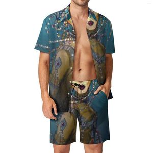 Men's Tracksuits Jibaro Oil Painting Men Sets Martha Kivelson Vintage Casual Shirt Set Short Sleeve Custom Shorts Summer Vacation Suit Plus