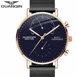 Novos relógios masculinos GUANQIN de marca superior, cronógrafo de luxo, ponteiros luminosos, relógio masculino, negócios, casual, criativo, malha, pulseira, relógio de quartzo 222I