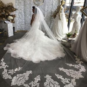 2T Vestido De Noiva Hochzeit Schleier Kathedrale Länge 3M Lange Spitze Applizierte Braut Schleier Zubehör mit Kamm250m