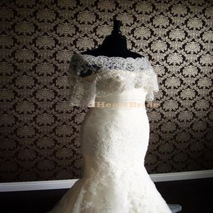 Giacche da sposa bianche o avorio Giacche da sposa in pizzo a mezza manica con perline di cristallo Bolero Giacca da sposa Abito274E