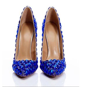 2019 New Style Blue Diamonds Fashion Wedding Shoes High Heels Party Prom Bride Crystal Bow Shoes237j