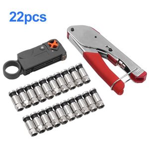 Tillbehör Multitool Wire Stripping Squeezing -tång Koaxial Kabel Cold Press Clamp RG59 RG6 CABLE TV CRIMPER TOOL SET med 20 F -huvuden